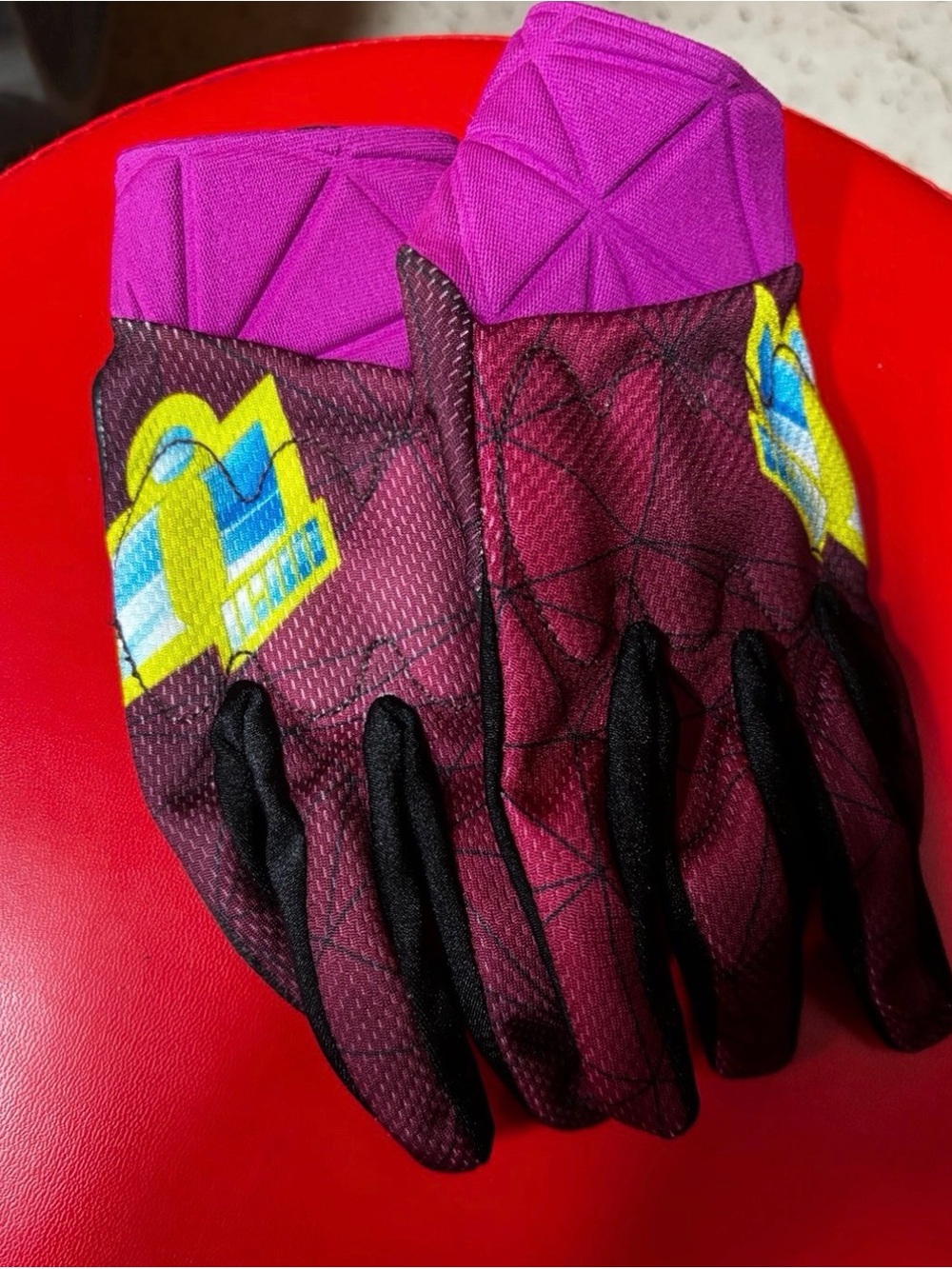 ICON Women's Motorcycle Gloves in Magenta, Black and Yellow Accent